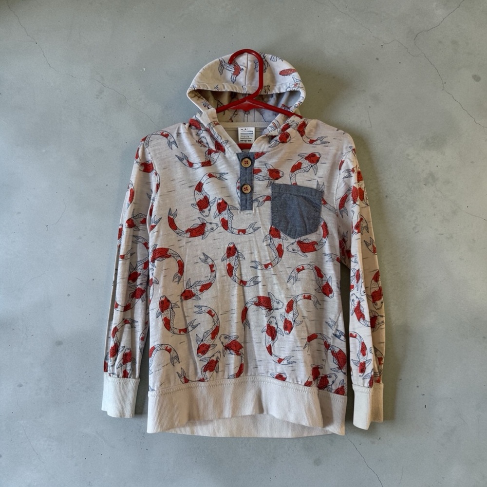 OshKosh B'gosh Rust Orange and Blue Coy Fish Print Hoodie